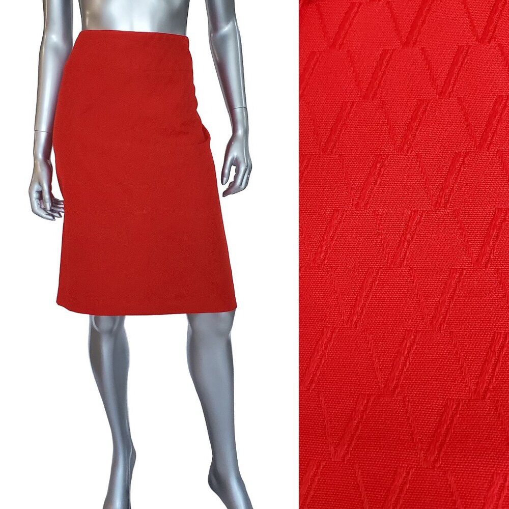 VALENTINO ROMA SKIRT RED COTTON V SIGNATURE LOGO PRINT PENCIL KNEE LENGTH 48 14